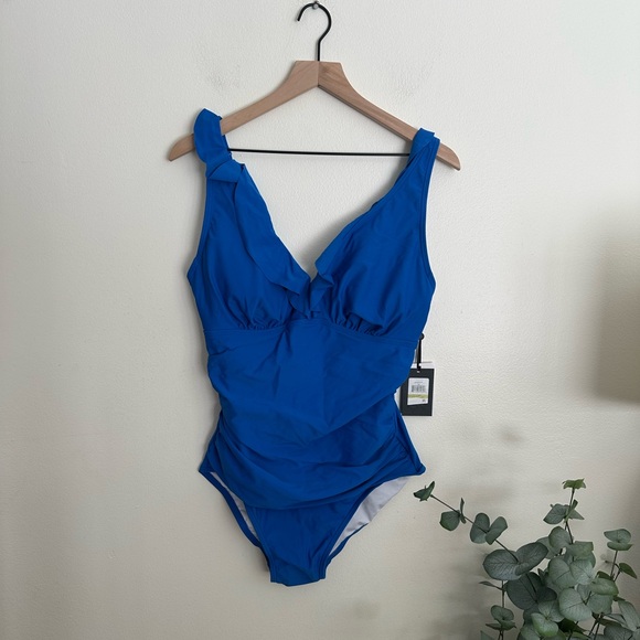 Dkny Other - DKNY Women’s Ruffle Tummy Control One-Piece Swimsuit Lapis Blue Size 14 NWT